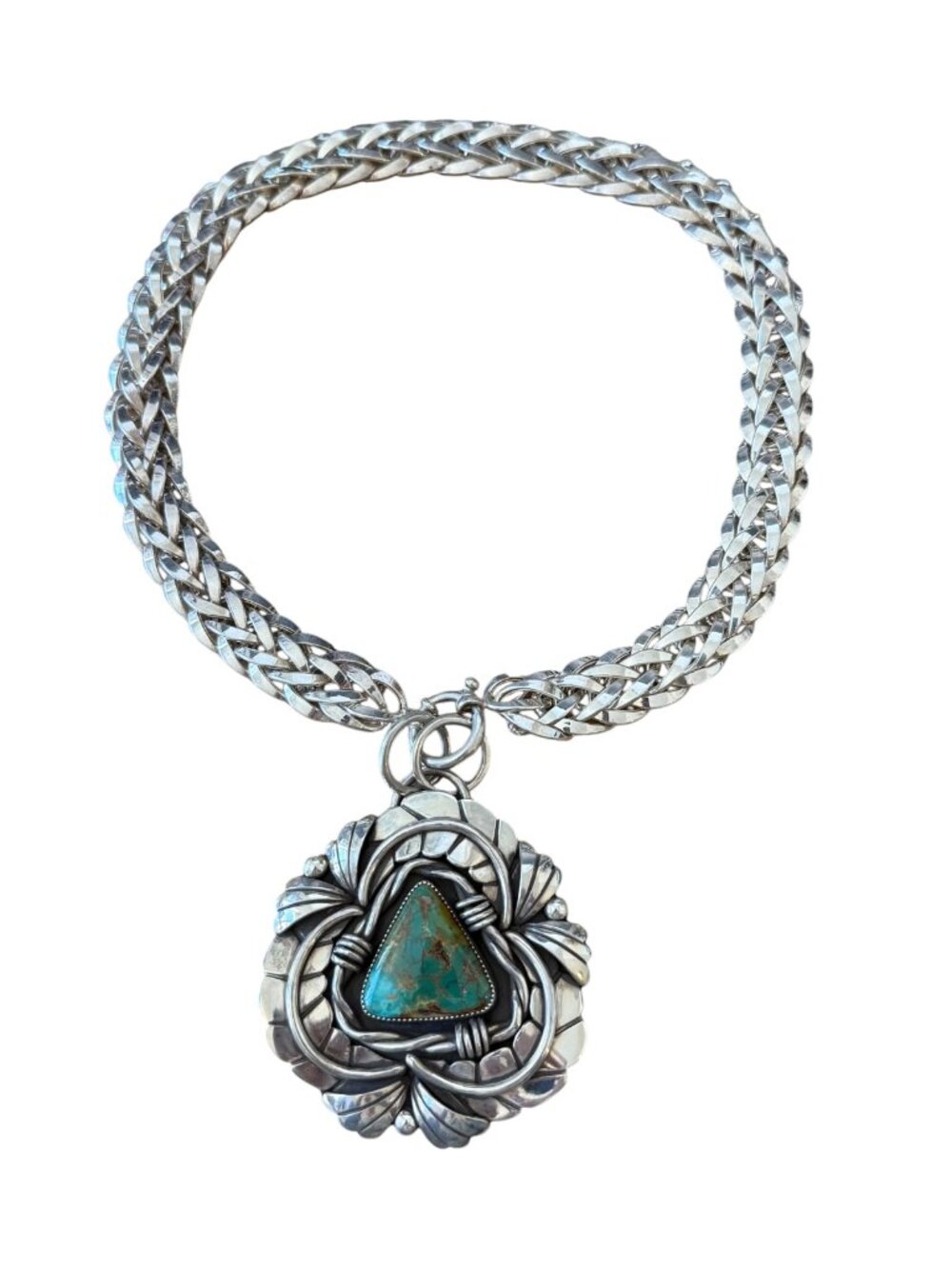 Hi West Silver Barbed Wire Leafy Amulet With Vintage Braided Chain - Picture 3 of 8